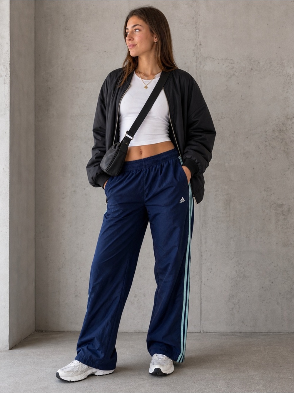 adidas VINTAGE Navy Track Pants with Mint Side Stripes